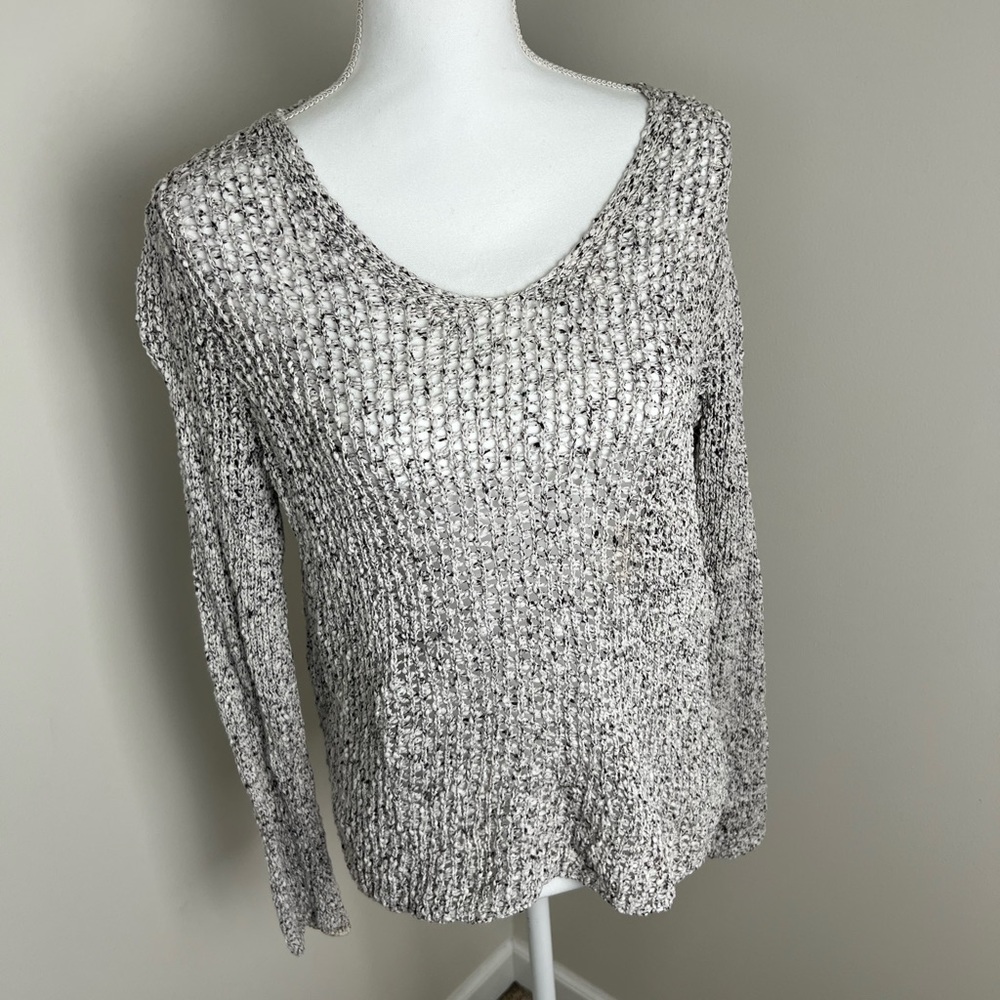 Eileen Fisher Marbled Gray 100% Cotton V-neck Top